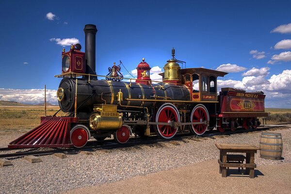 An old steam locomotive on the railway