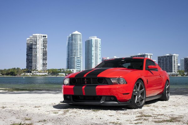 American Ford Mustang in the city