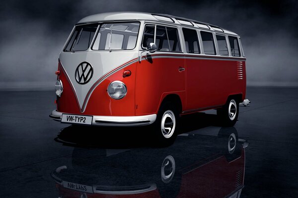 Volkswagen minibus comme neuf sur fond gris