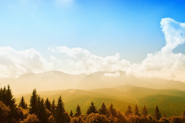 Sonniger Himmel und weiße Wolken