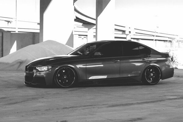 Bmw 335i in black and white photo