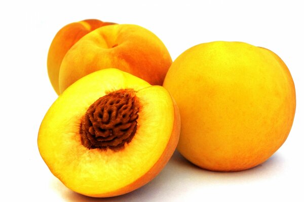 Juicy peaches on a white background