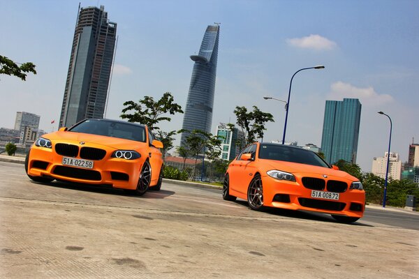 Zwei orangefarbene bmw-Babes