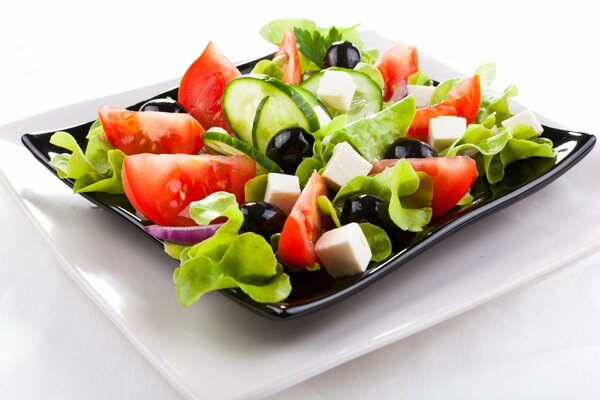 Greek salad with olives cheese and cucumbers