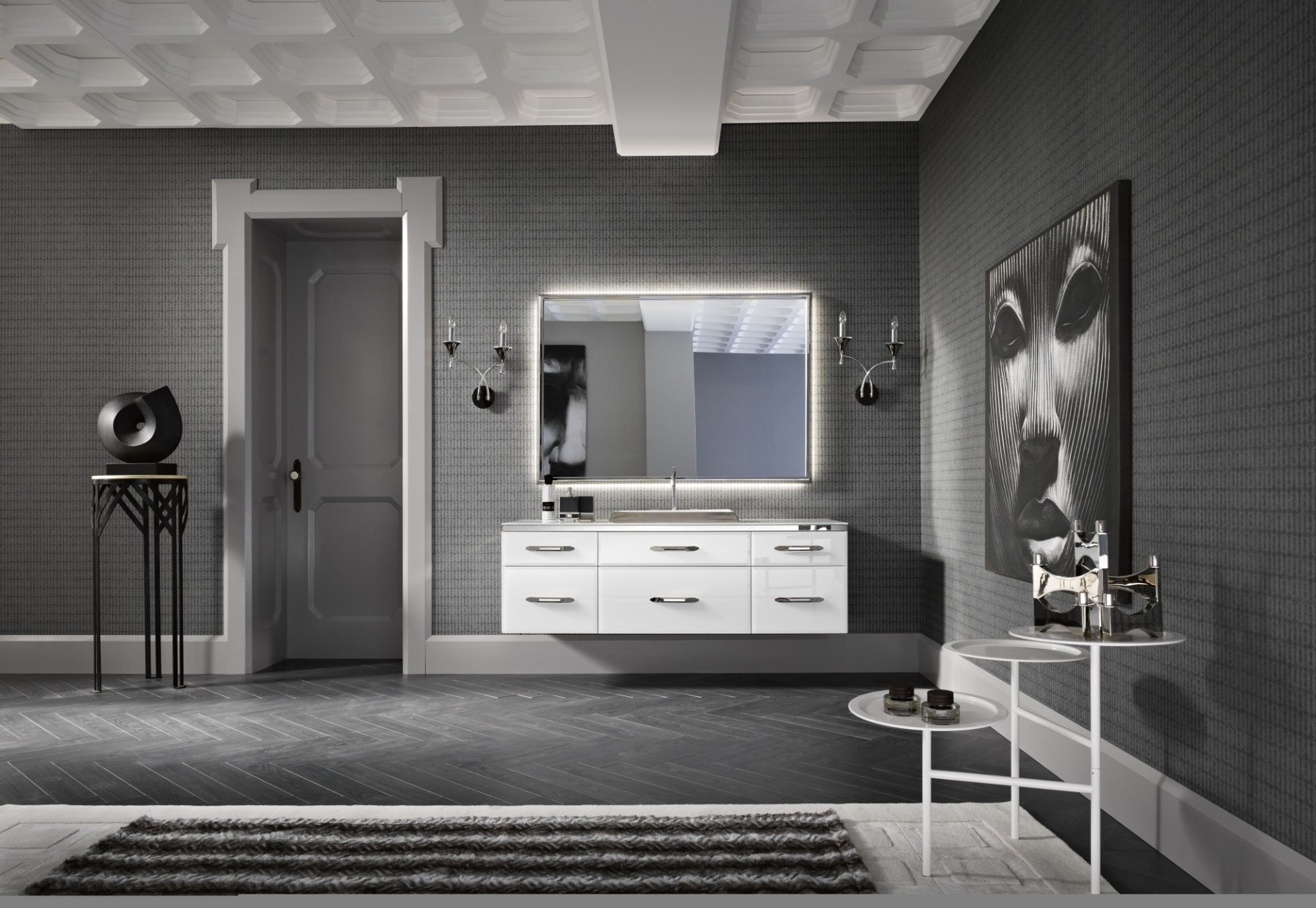 grau badezimmer design schwarz salon weiß