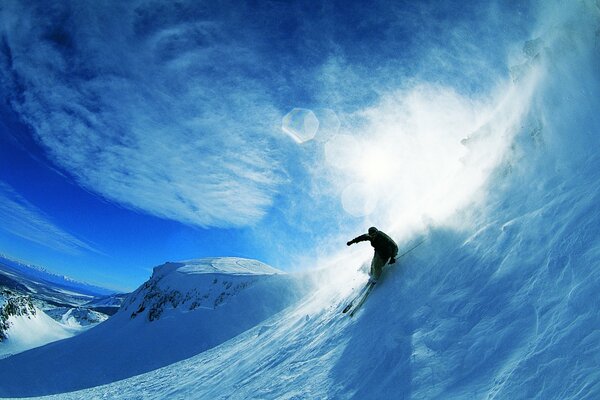 Extreme downhill skiing from the mountain