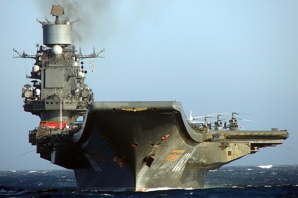 A huge aircraft carrier at sea