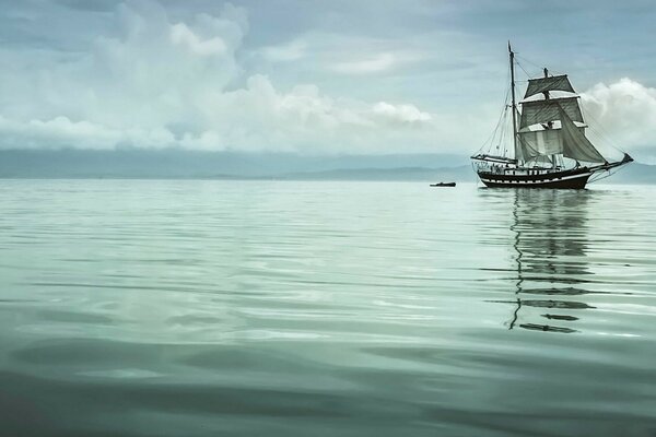 Le voilier part en mer. Calme