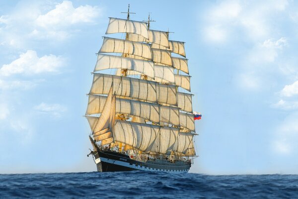 Sailing ship at sea, full calm