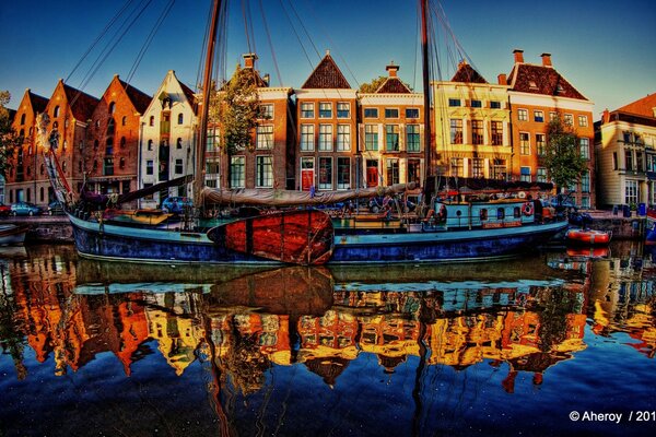 Embankment in the Netherlands with beautiful houses