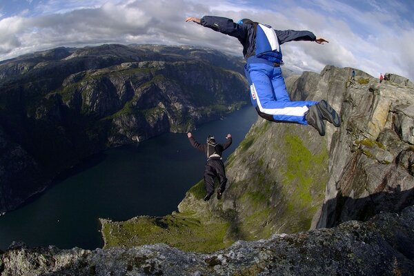 Jumping from a height on a mountain base