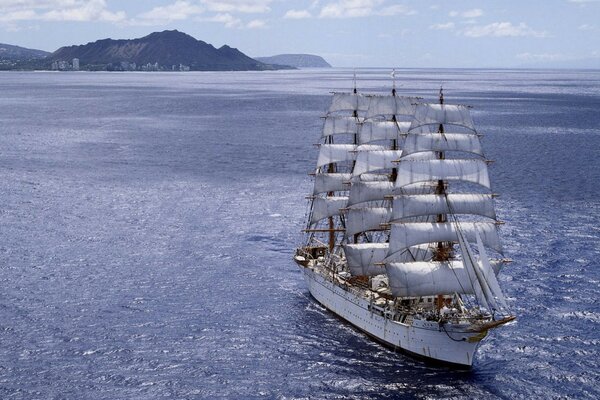 Sea sailboat Sky Mountains