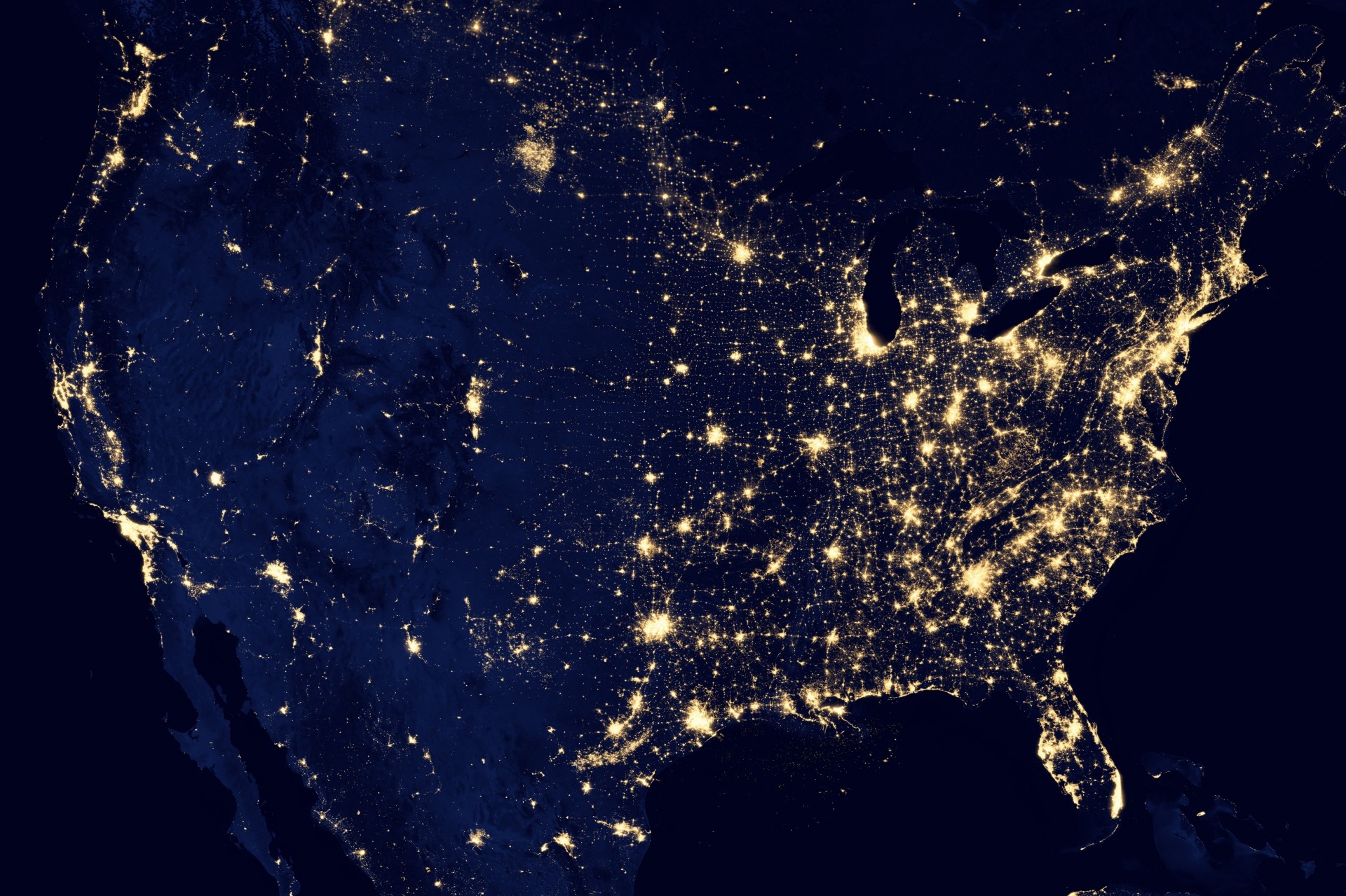 lumières nuit amérique du nord planète terre états-unis