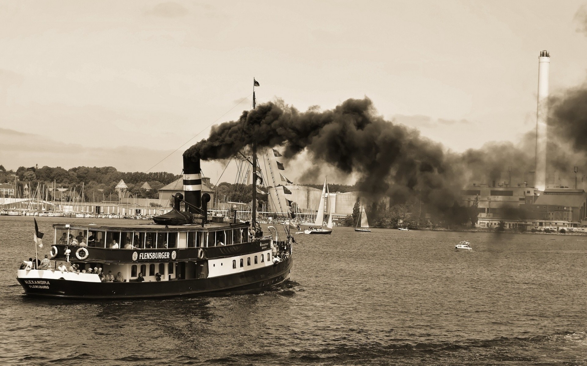 humo barco alexandra blanco y negro barco de vapor