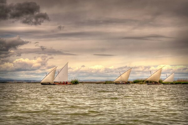 Veleros corriendo sobre las olas