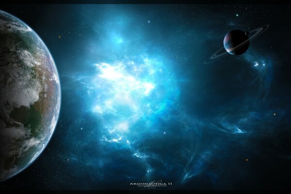 An endless galaxy and planets in space