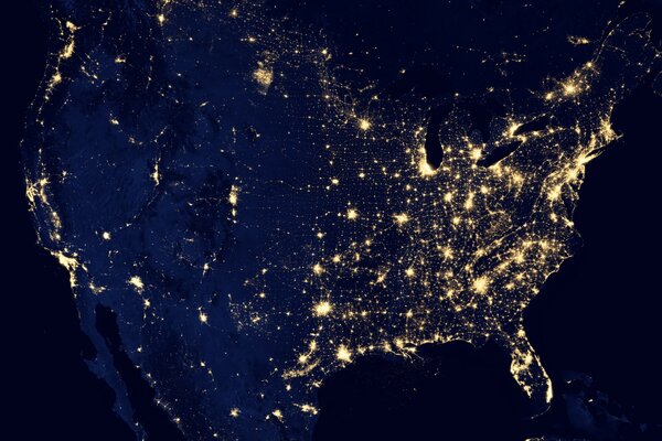 Night photo of North America from space