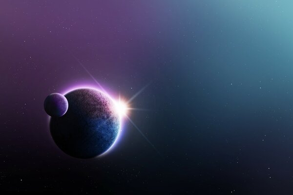 Planets in art style in purple tones