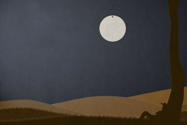 Minimalistic image of the night field, sky and moon