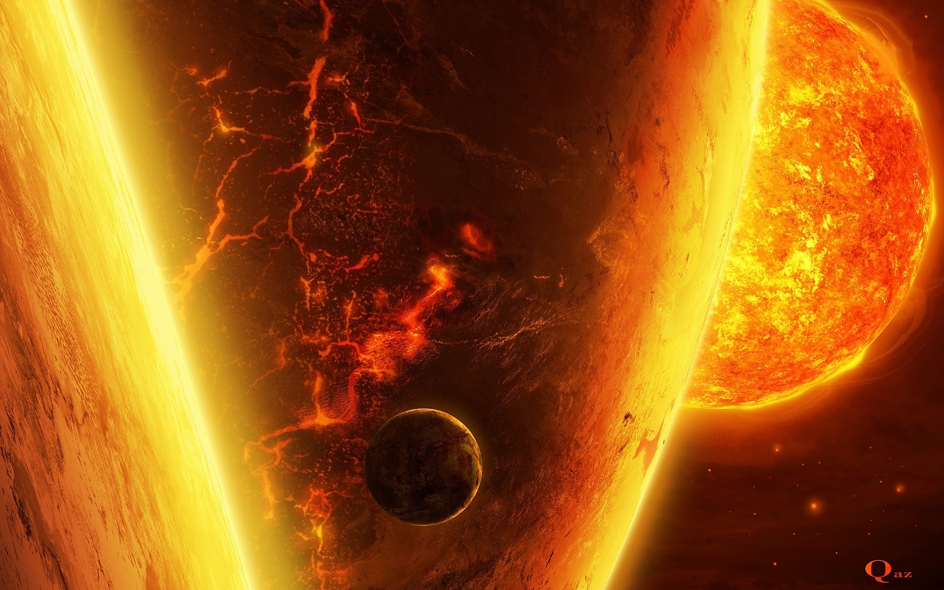 planet fire art of the crack sun star space lava giant