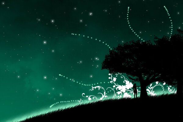 Beautiful wallpaper with night green sky