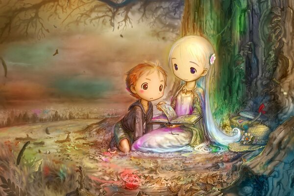 A girl and a boy from a children s fairy tale