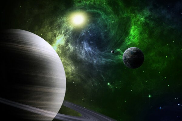 Saturn and other planets in outer space