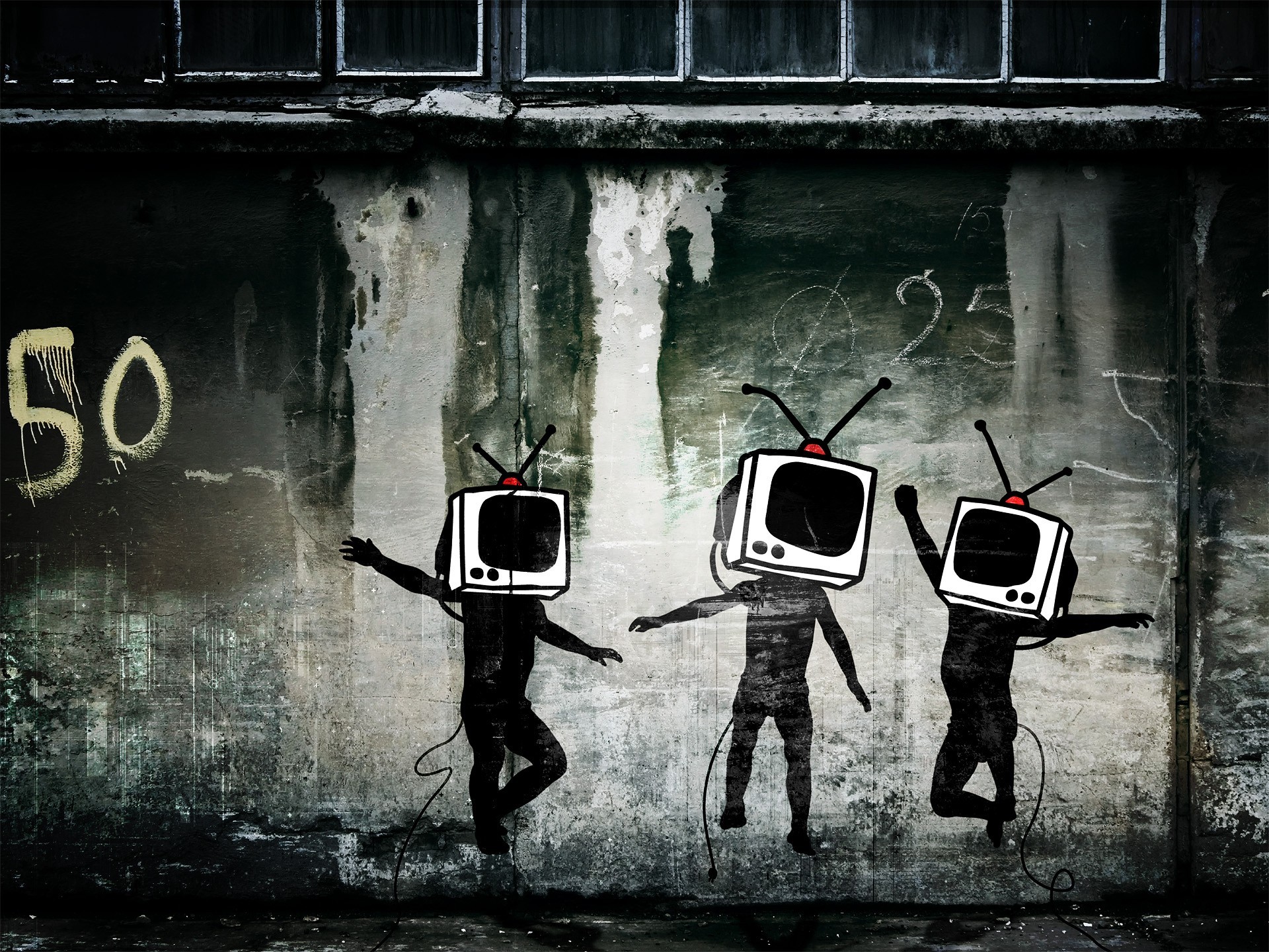 wand graffiti fernseher