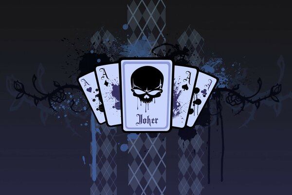 Carte joker sur fond bleu