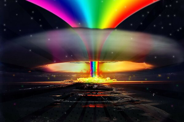 Rainbow explosion in the night city