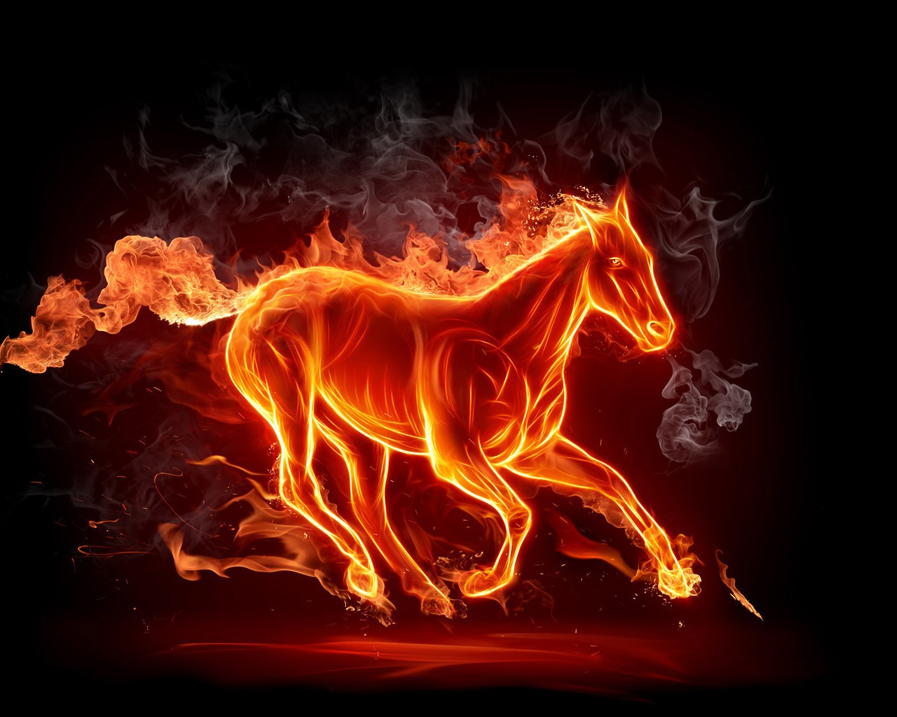 fuoco cavallo fumo sfondo scuro