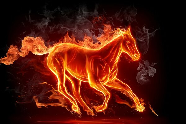 Cheval sur fond sombre de feu