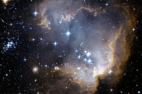 A cosmic nebula. lots of bright stars