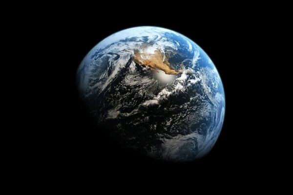 Vista desde el espacio. planeta azul. suelo. sobre fondo negro