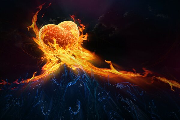 A fiery heart with hands of flame