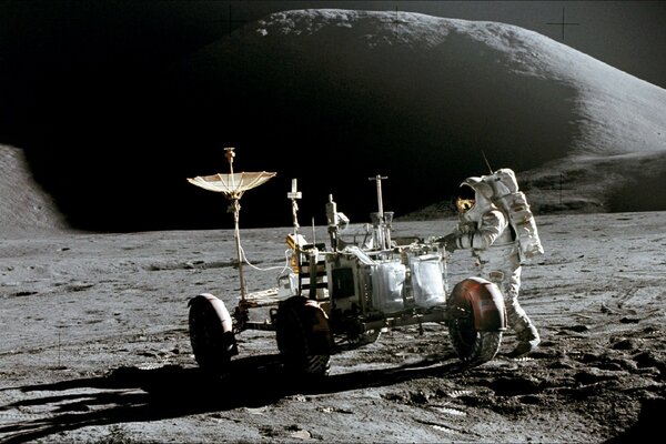 Lunokhod and cosmonaut on the moon