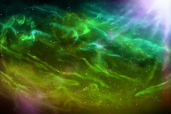 Il bagliore verde della nebulosa nello spazio