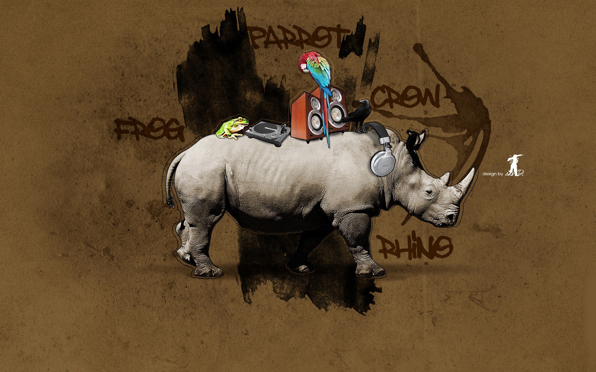 graffiti nashorn design papagei frosch krähe