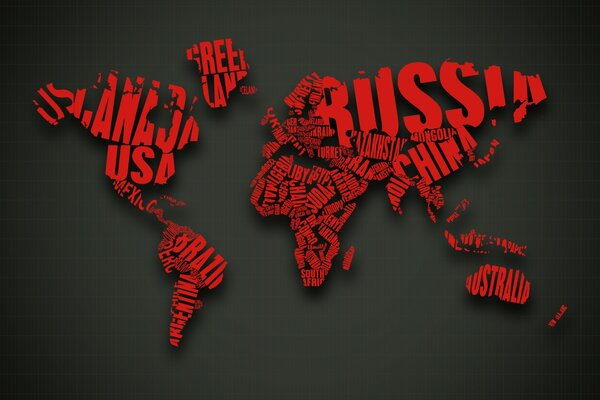 World map in red font