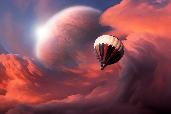 Flying balloon, astronauts flying in a storm