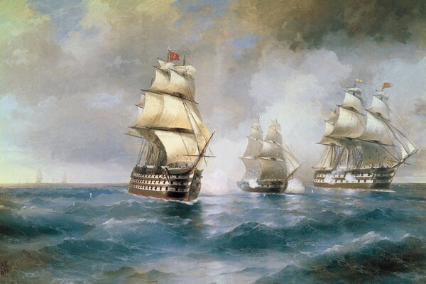 Aivazovsky s painting ships at sea