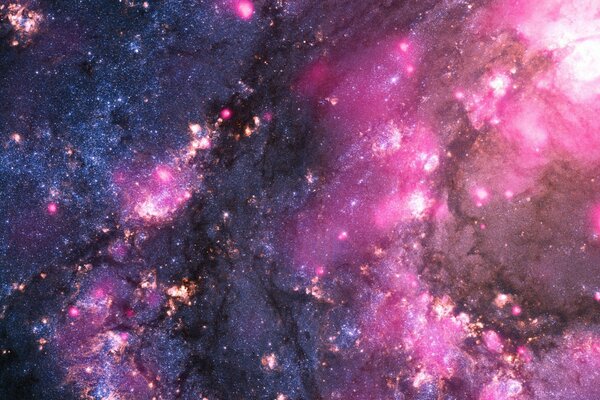 Imagen galaxia, brillo brillante en color rosa