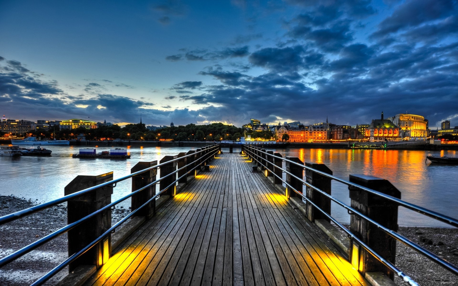 ponte città luci acqua molo