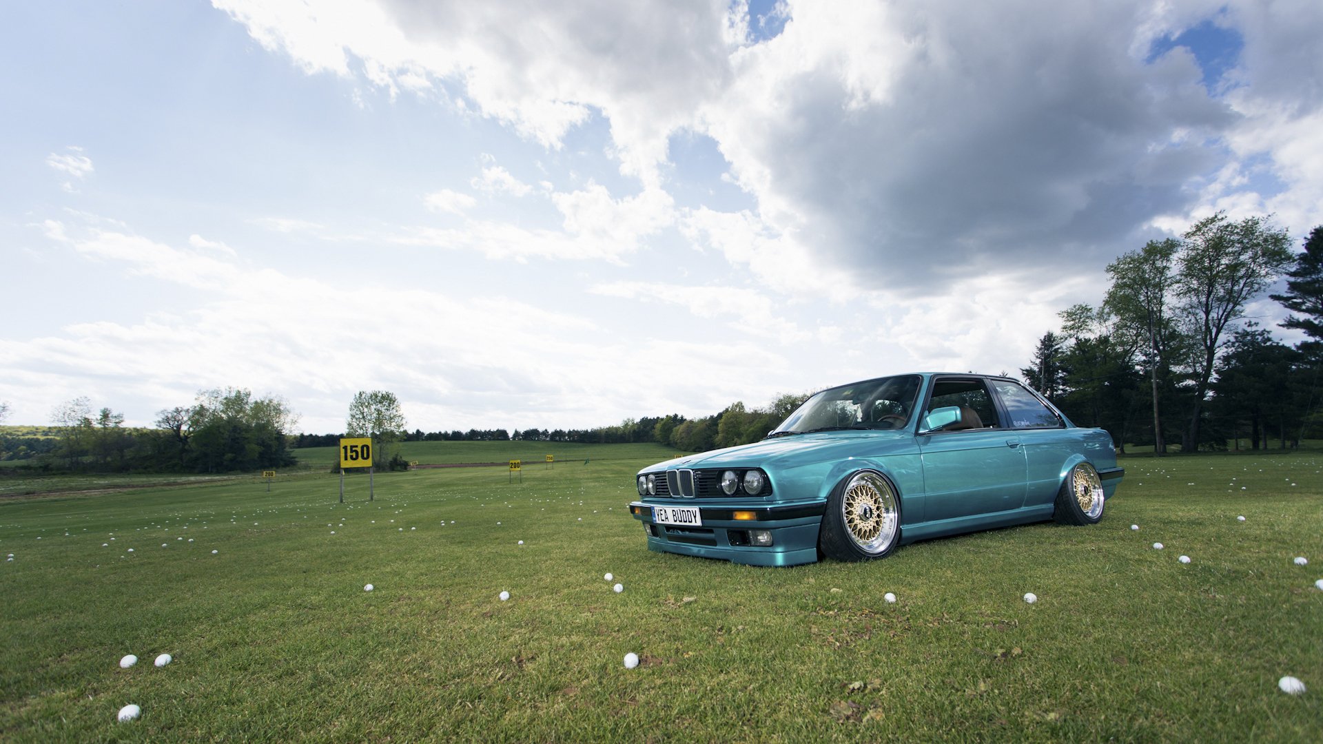 bmw e30 golf bmw field sky cloud