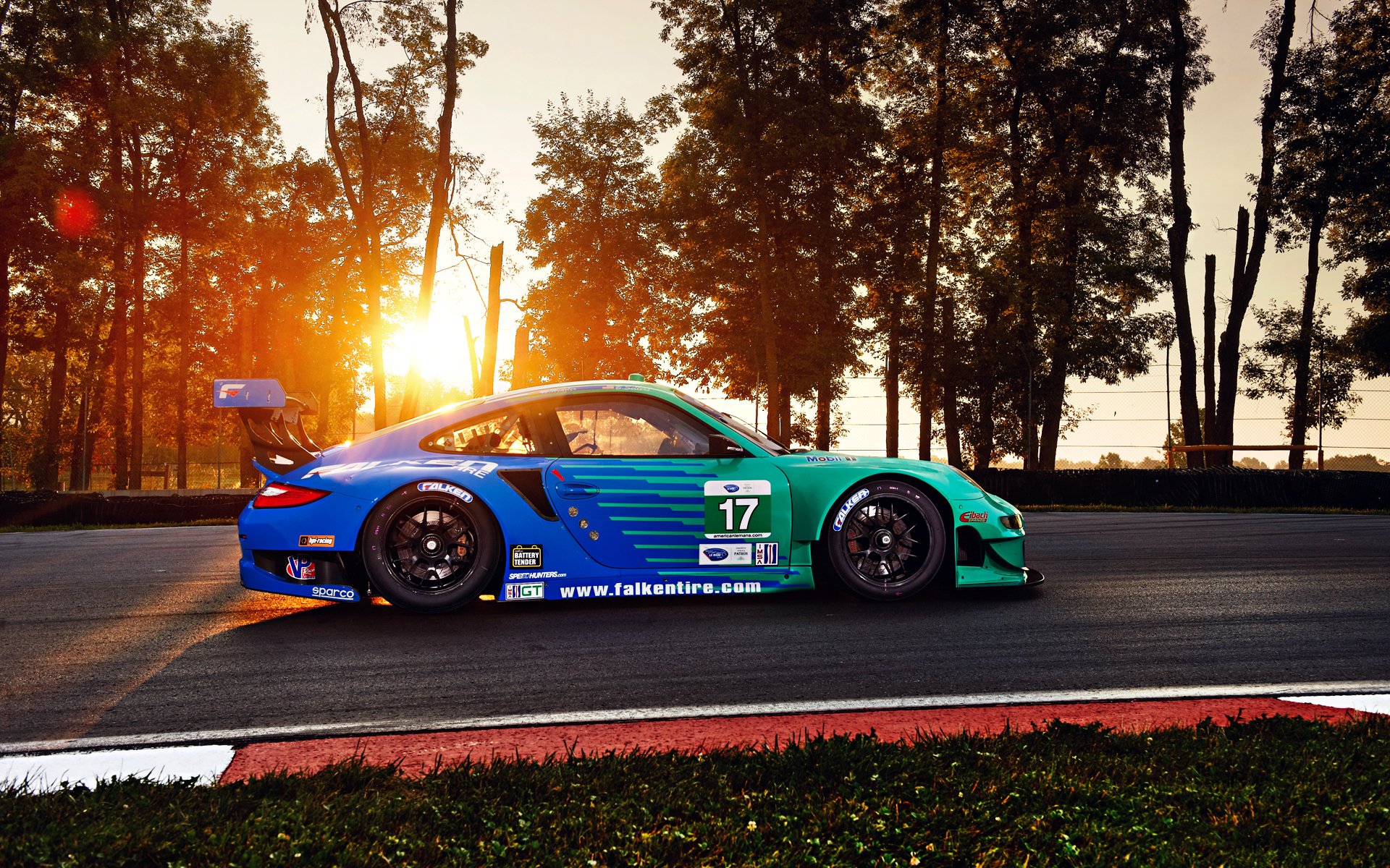 porsche 911 gt3 rsr sports car falken competition widebody track spoiler sun tree