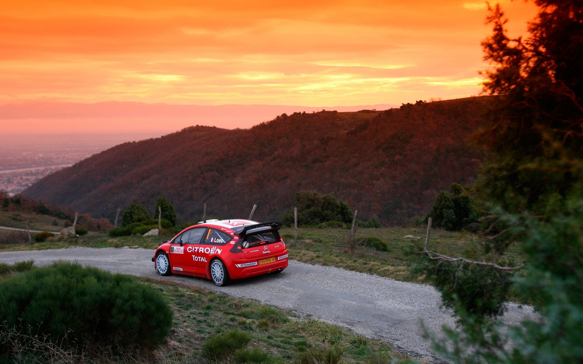 citroen c4 wrc rally colinas puesta del sol rally rojo cielo