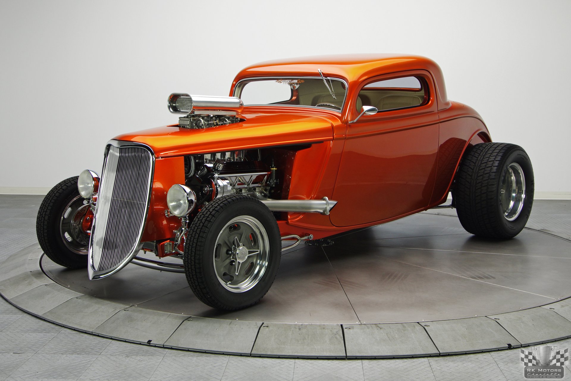 classique auto ford 3 fenêtre coupé 468 v8 th350 tan candi orange lumière hot rod 1933