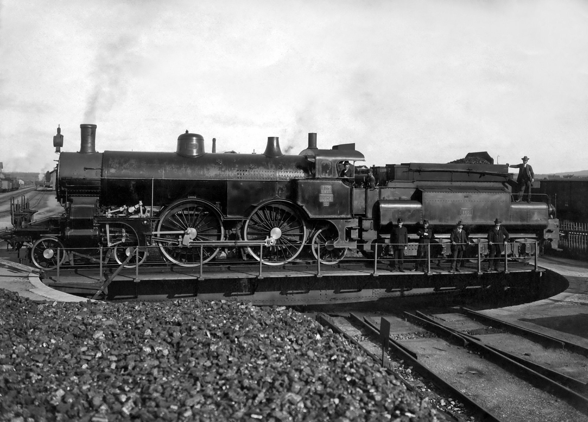 photo old steam engine coal turntable railroad