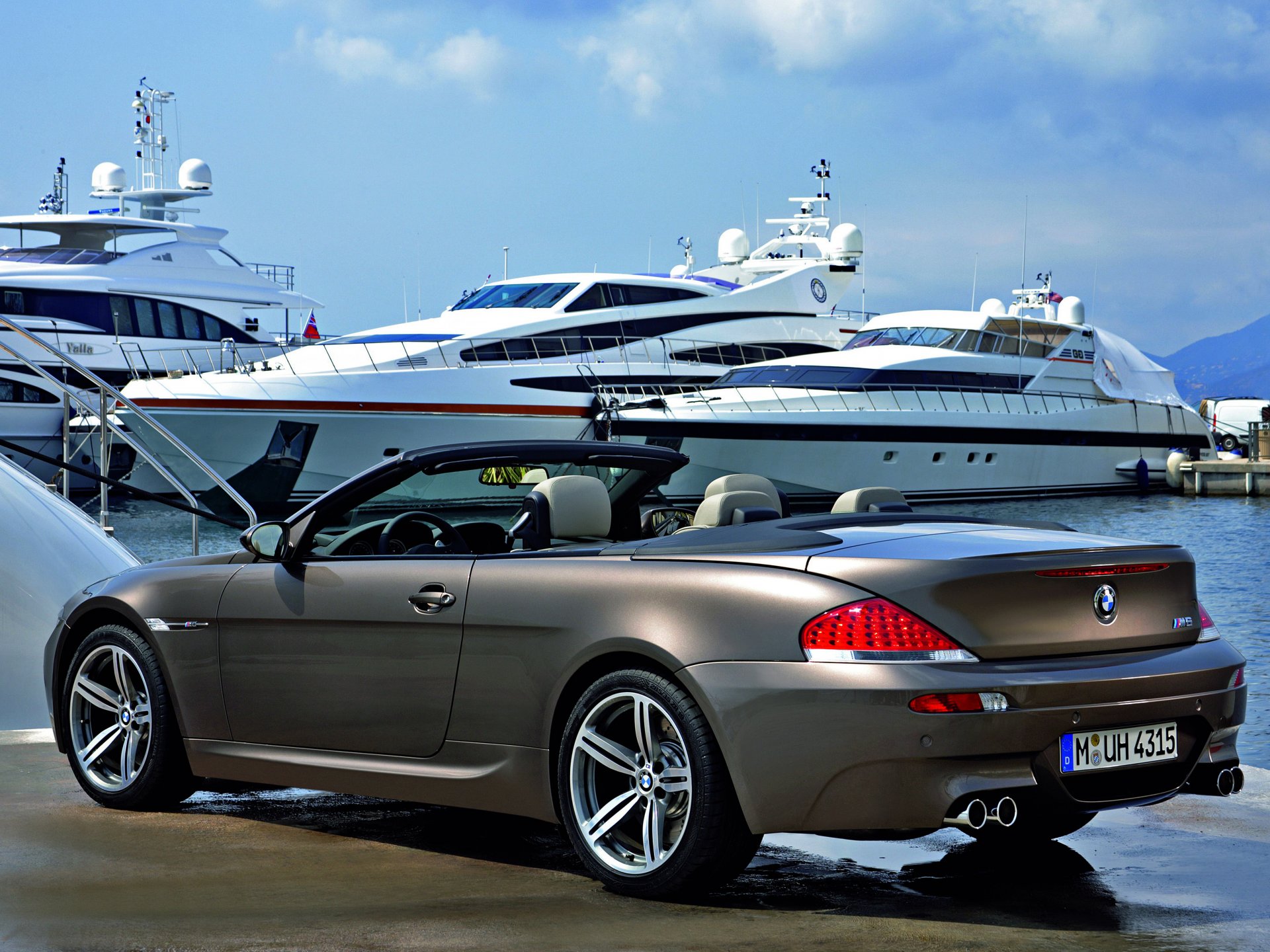 bmw m6 cabrio karbiolett metallic-grau anlegestelle yachten