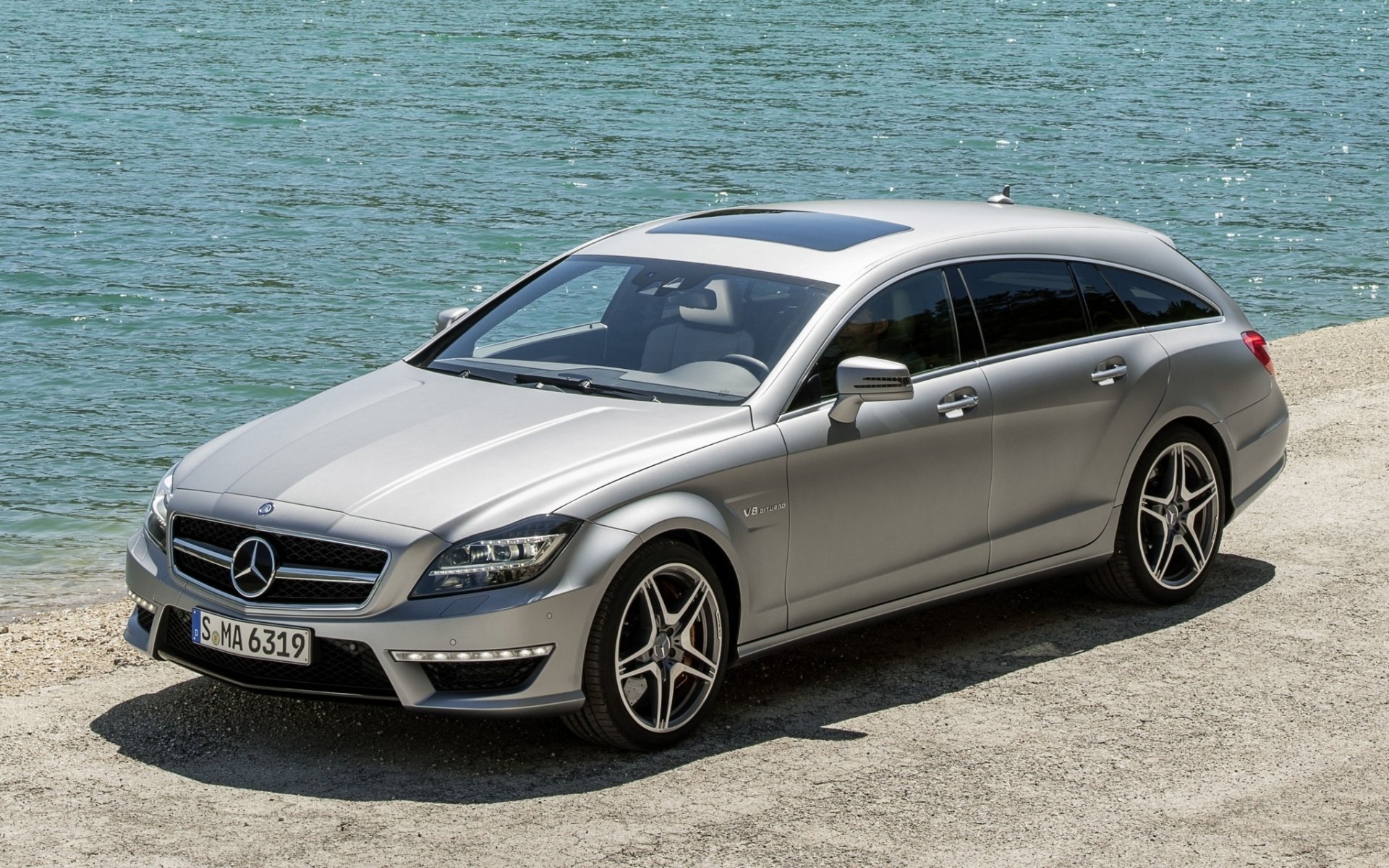 mercedes-benz cls amg shooting brake mercedes.cls amg vagón frente plata costa agua